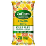 Zoflora Biodegradable Large Cleaning Wipes Lemon Zing 70s